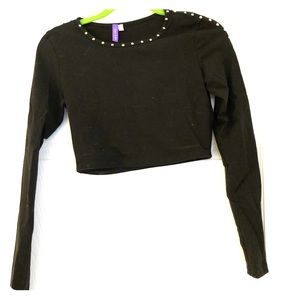 Black Long Sleeve Crop Top